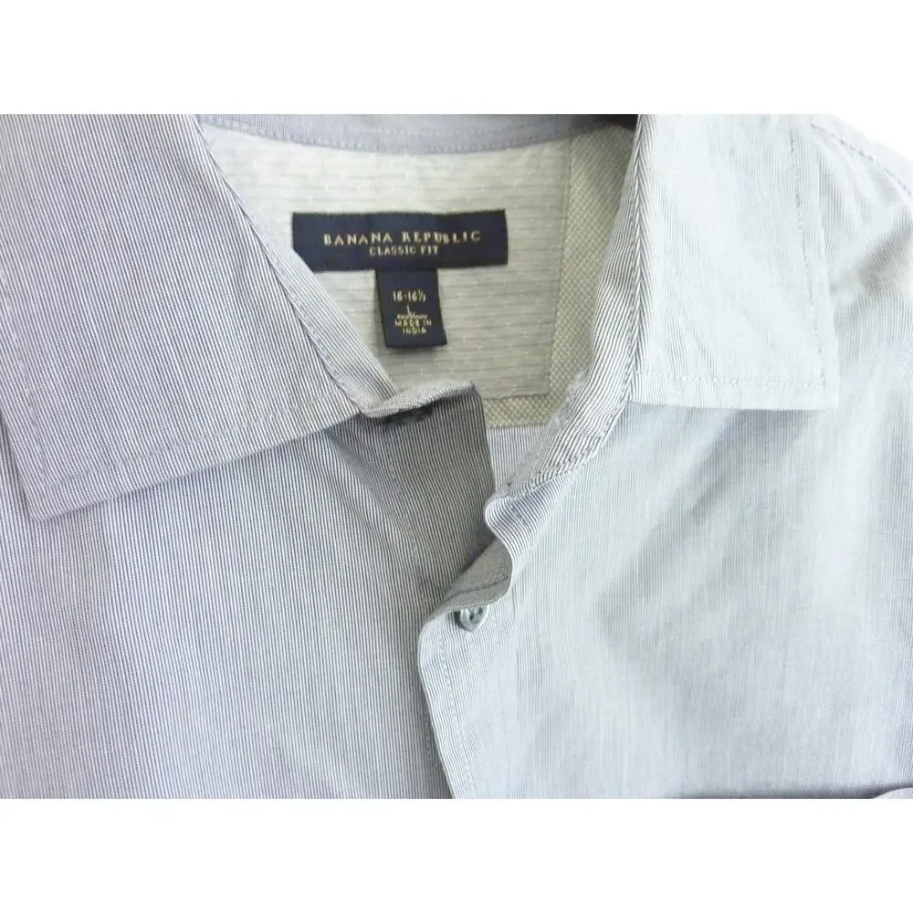 Womens Banana Republic Shirt Button Down Grey Striped L Long Sleeve Cotton